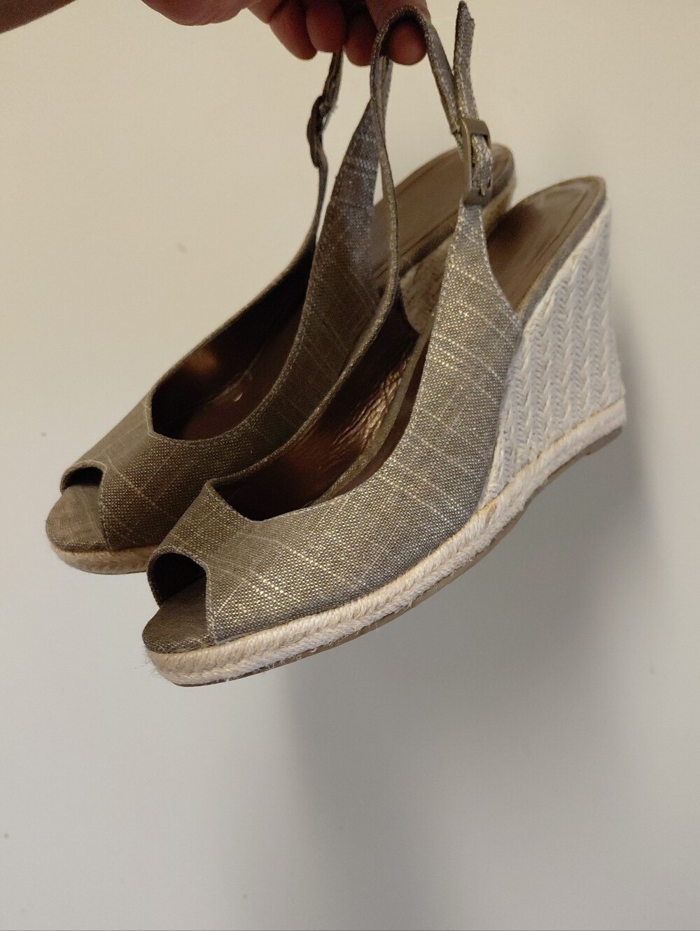 Brown Peep Toe Espadrille Slingback Wedge Heels